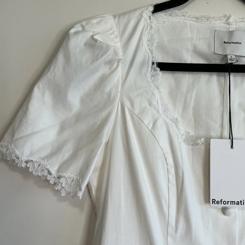 NEW Reformation Alida Midi Dress 6 Cottagecore Milkmaid Romantic Lace trim - Picture 7 of 10